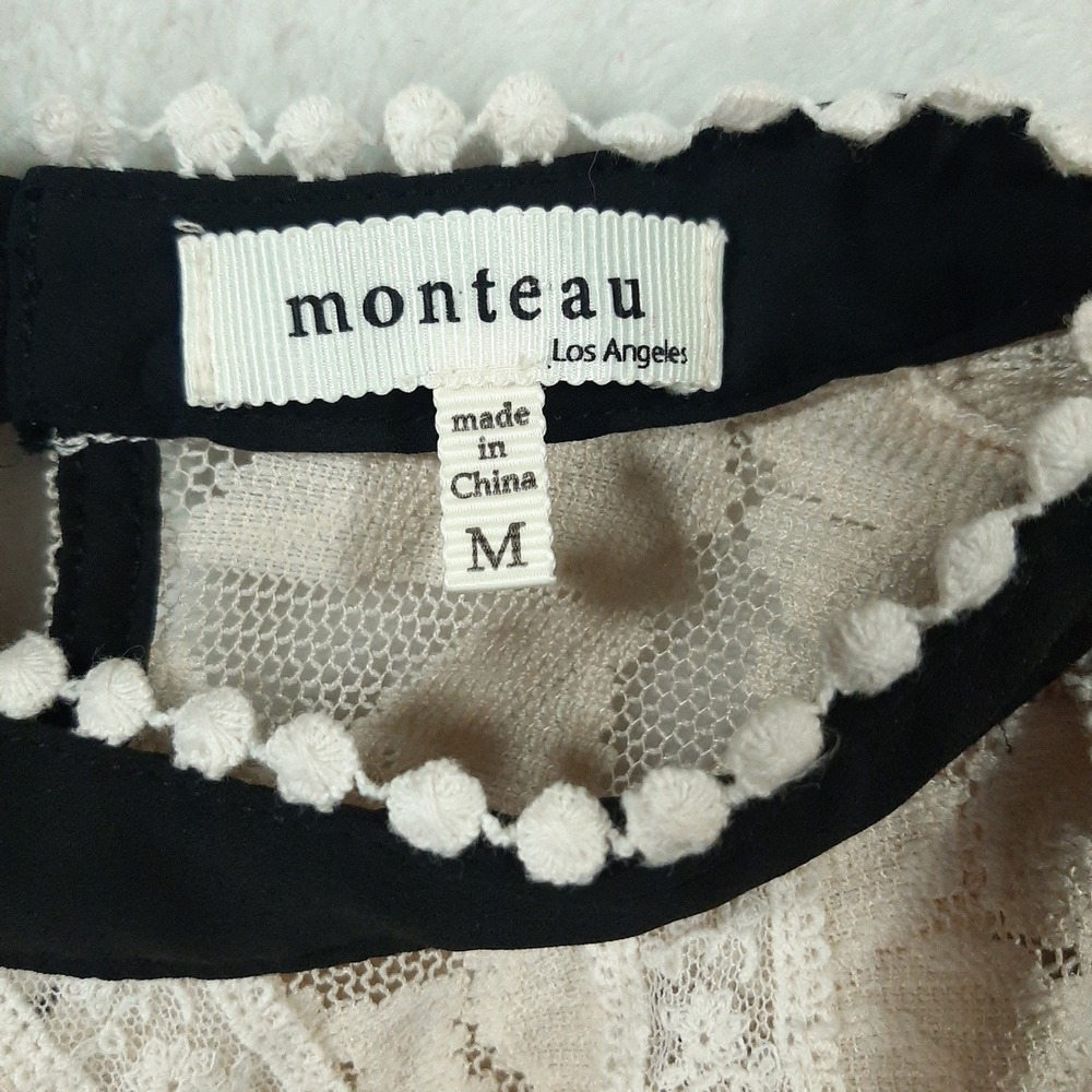 Monteau Black Cream White Lace Whimsygoth Victorian Sleeveless Button Women M - Picture 3 of 7
